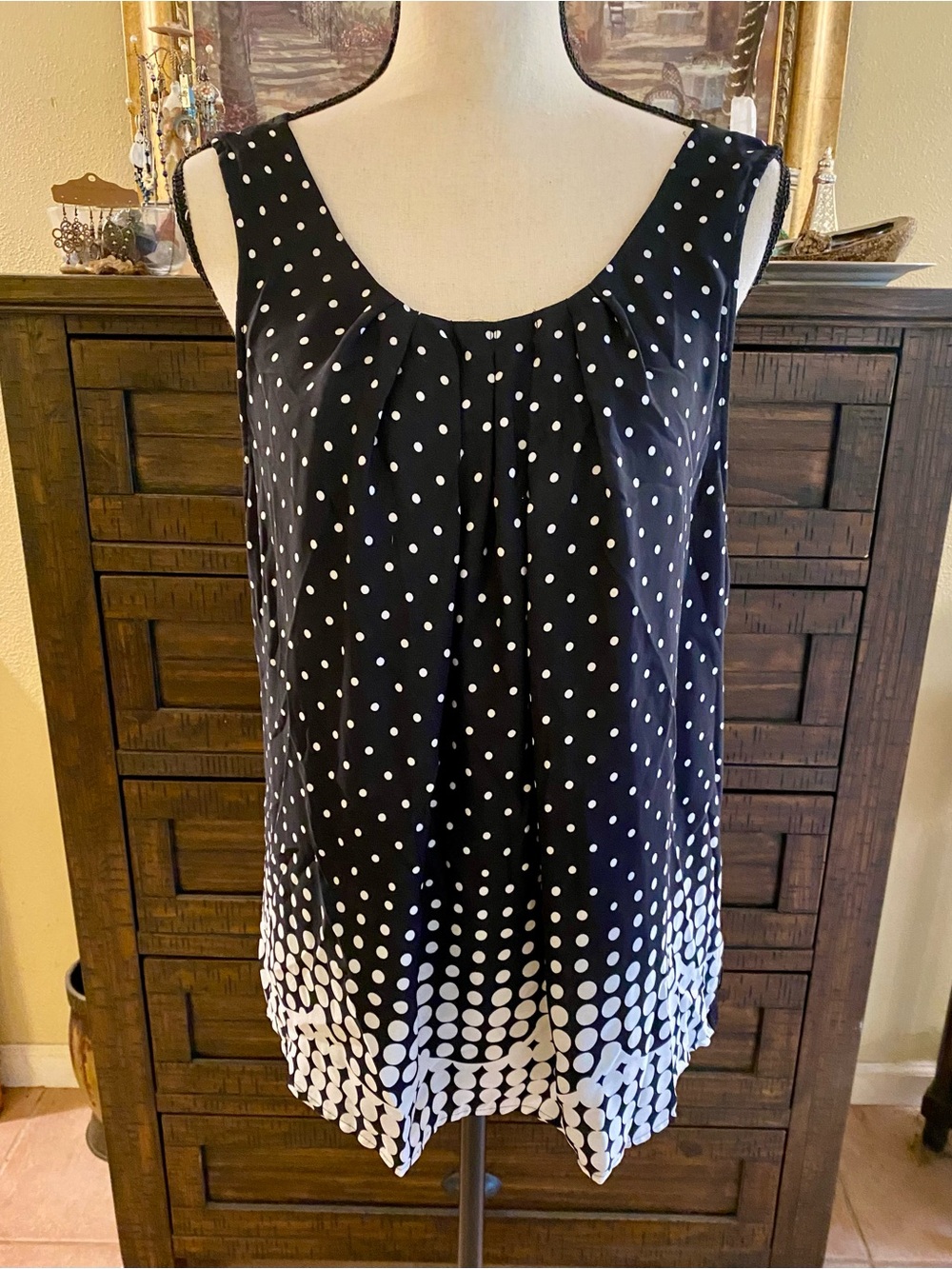 Elle Sleeveless Black & White Polka Dot Tank Top